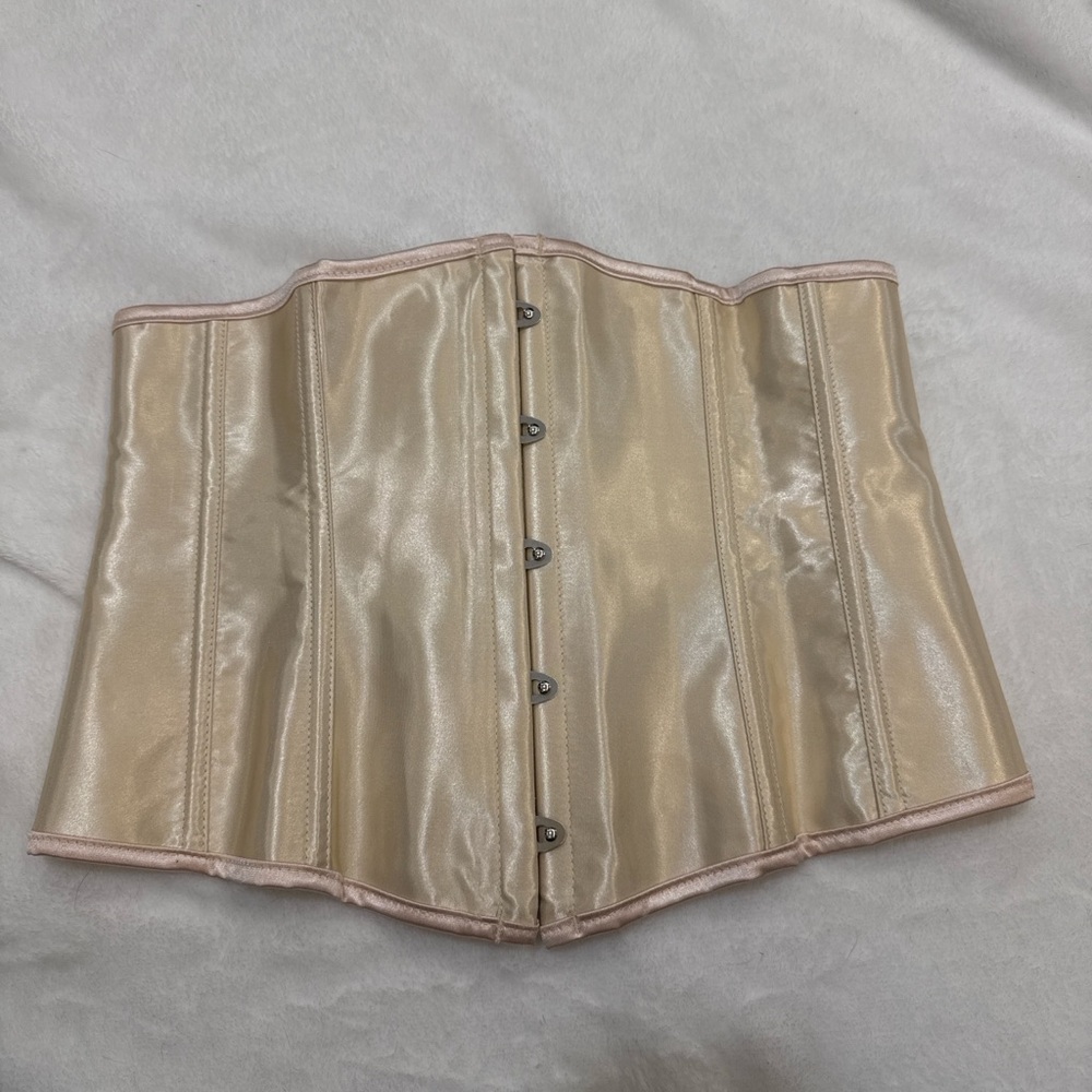 Nude Satin Corset Bustier XL Plastic Boning Burlesque Bridal Shapewear Base